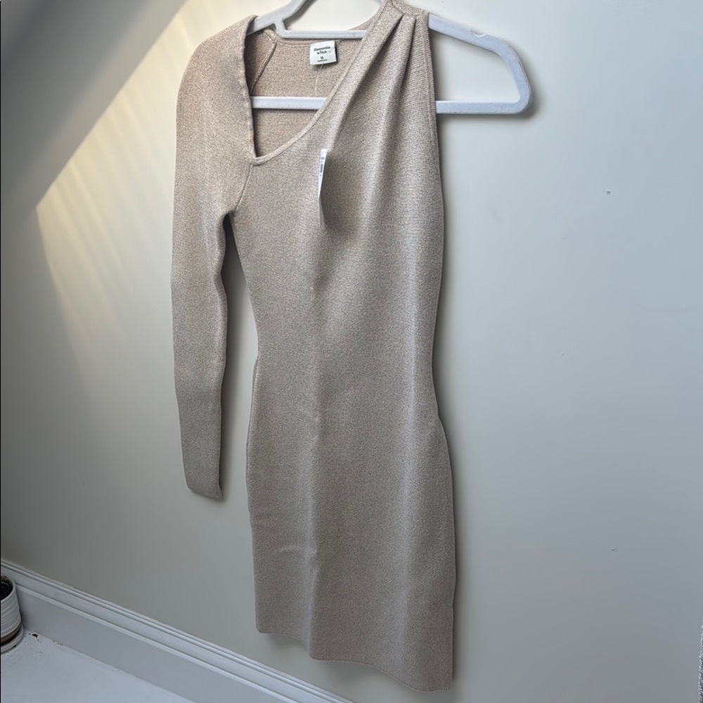 Elegant Beige One Sleeve Dress